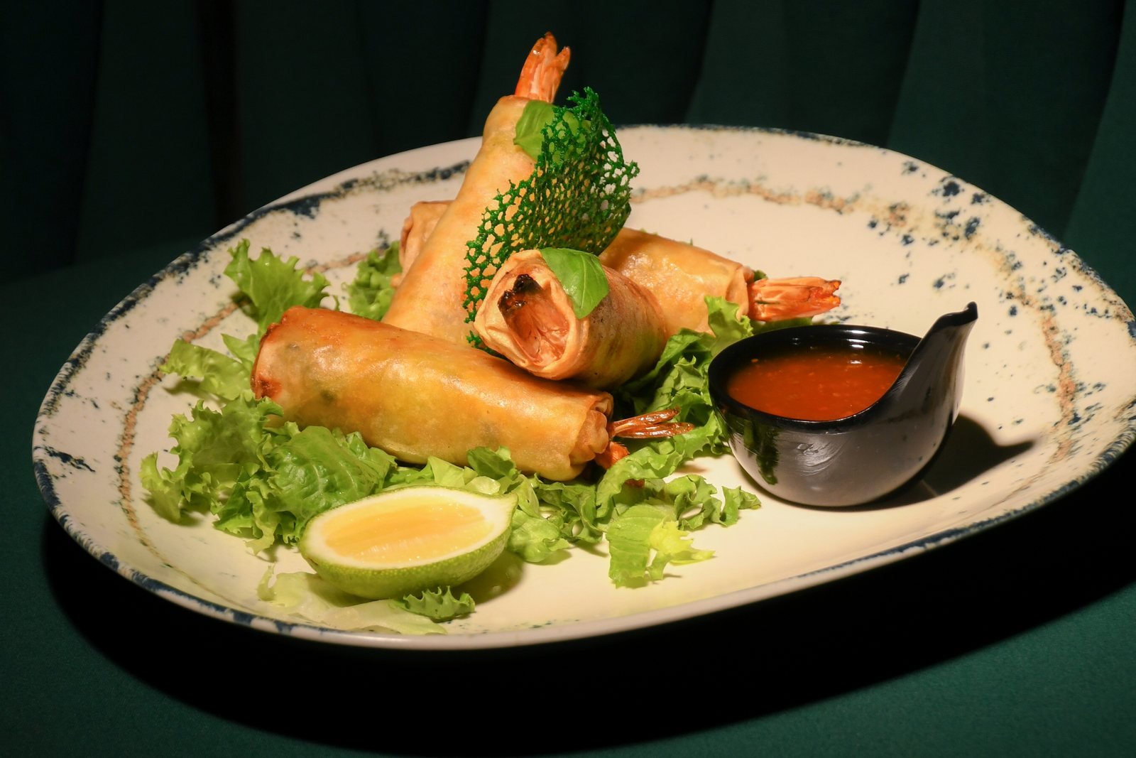 Late-night restaurant in Marrakech: shrimp spring rolls served at Matrix Lounge